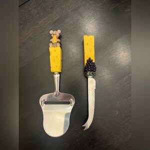 Whimsical Yellow Cheese Serveware Set with Mouse & Grape Accents